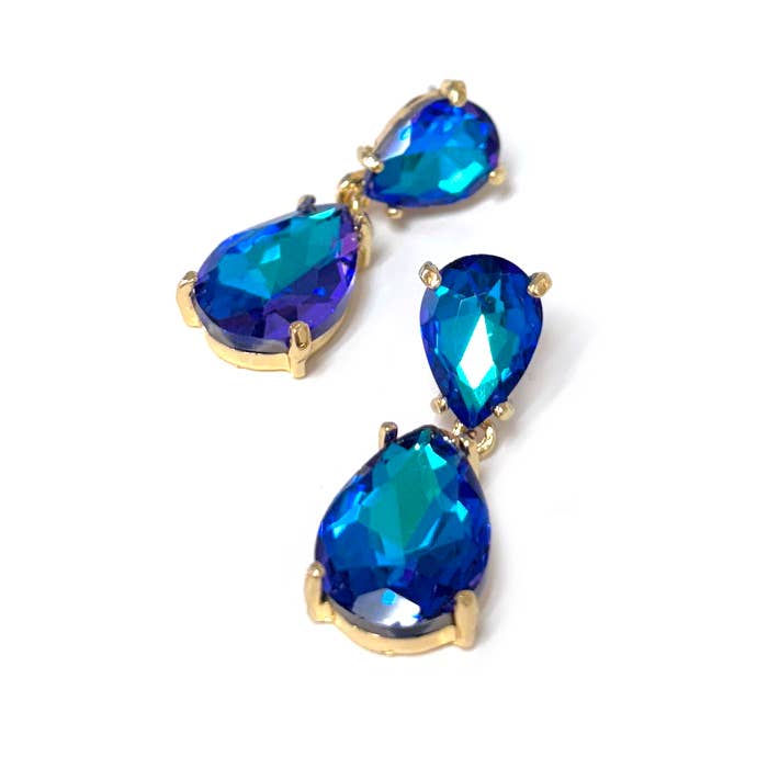 Teardrop Glass Stone Dangle Crystal Bridal Link Earrings