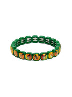 Green square crystal stretch bracelet with yellow-green faceted stones