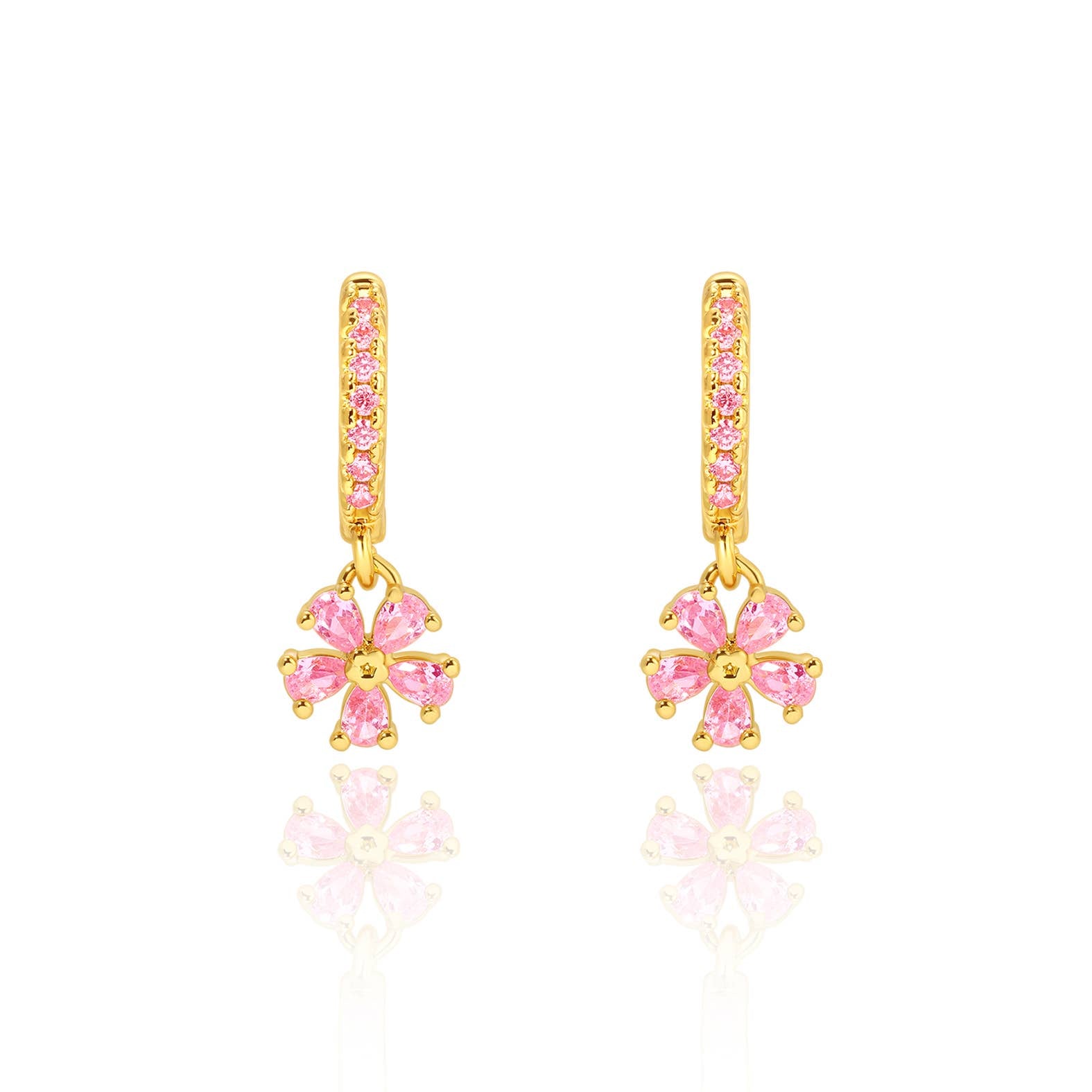 Pink Flower 18K Gold Plated Huggie Earrings for Kids