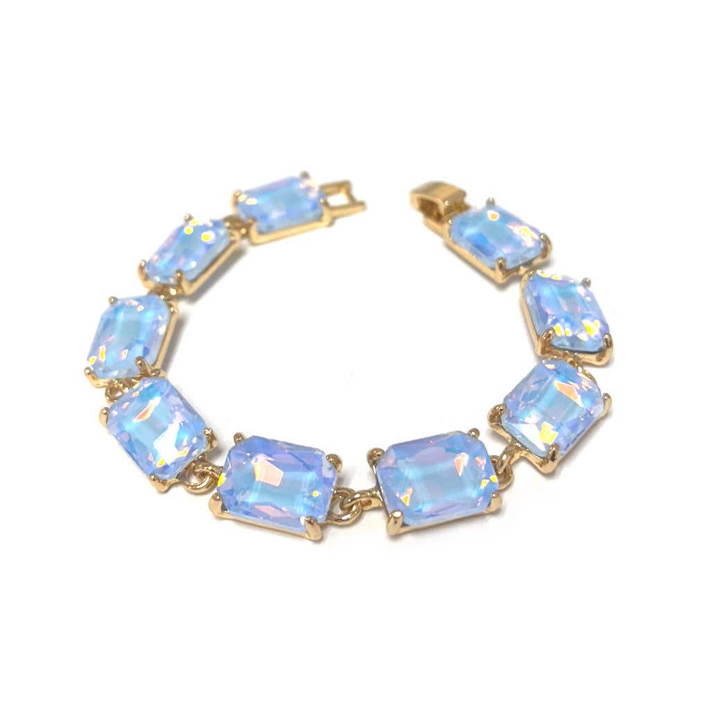 Emerald Cut Glass Crystal Linked Statement Bracelet