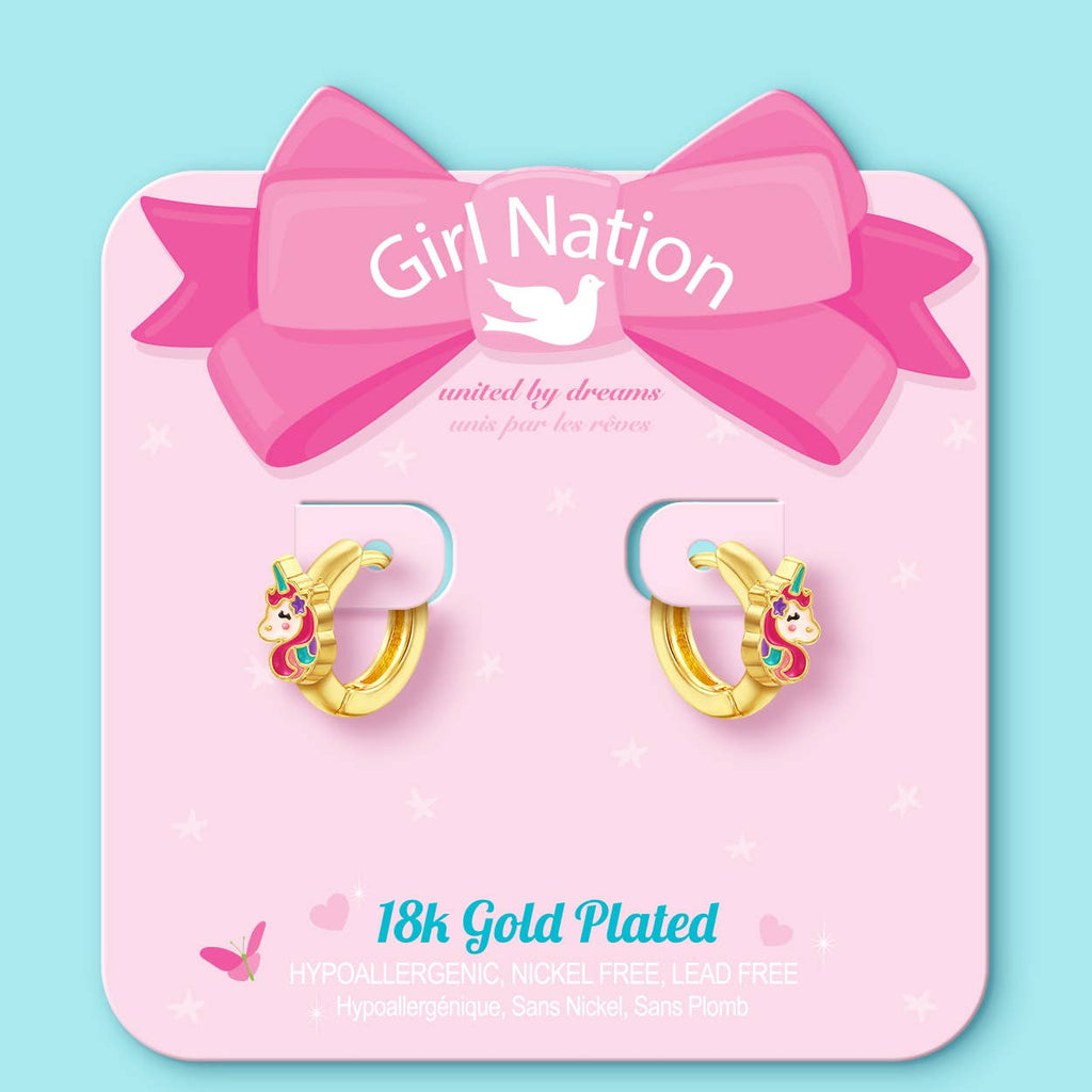 Unicorn 18K Gold Plated Huggie Earrings for Kids