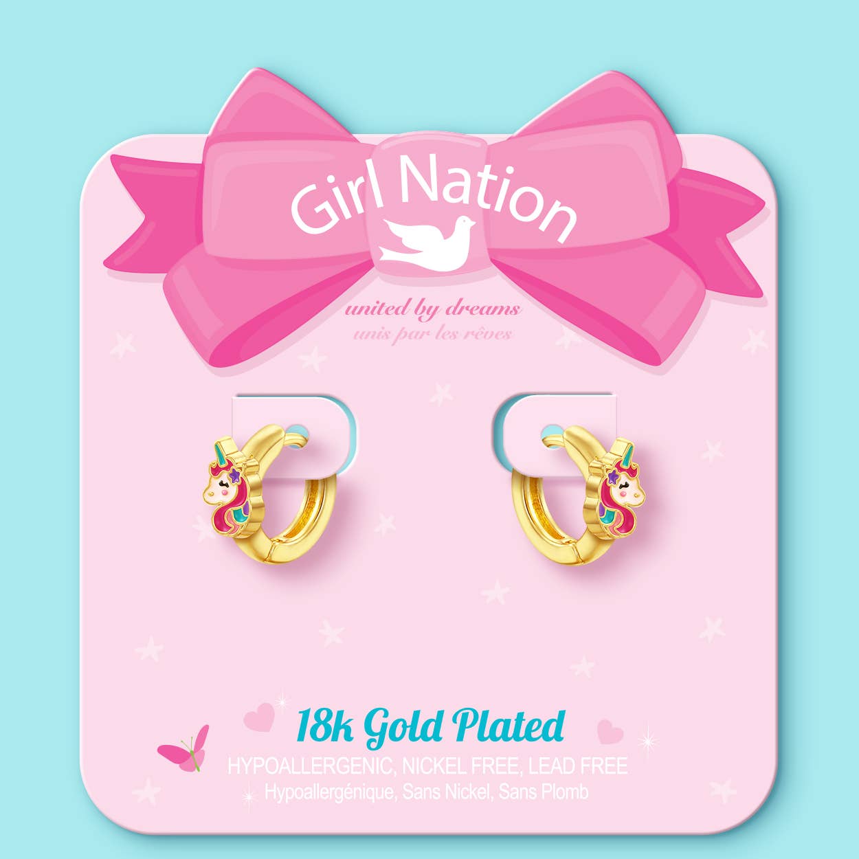 Unicorn 18K Gold Plated Huggie Earrings for Kids