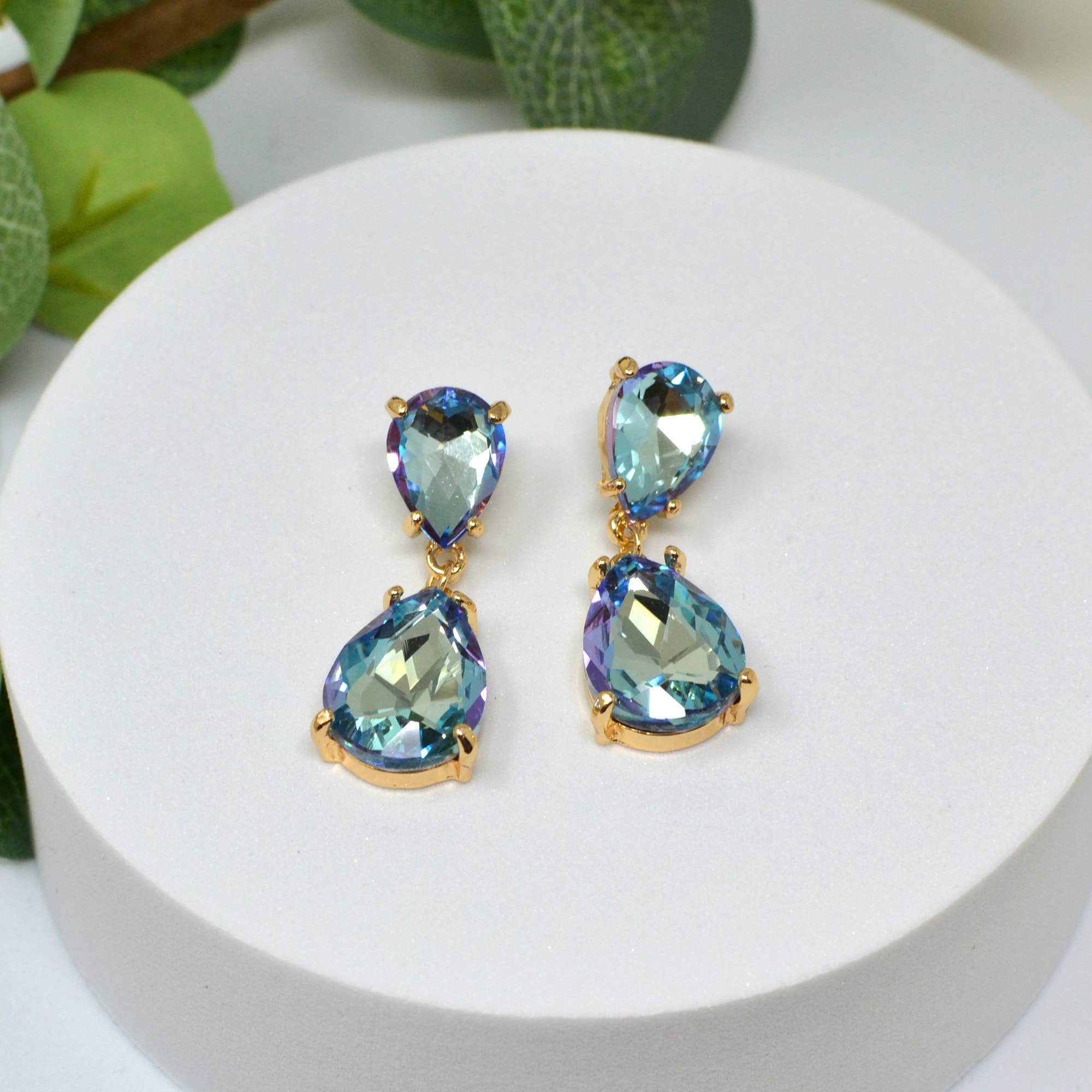 Teardrop Glass Stone Dangle Crystal Bridal Link Earrings