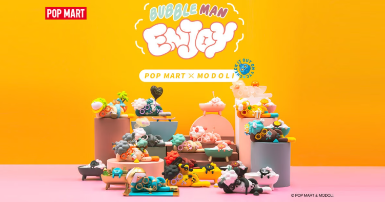 Bubble Man blind box collectible figures display with multiple colorful character toys