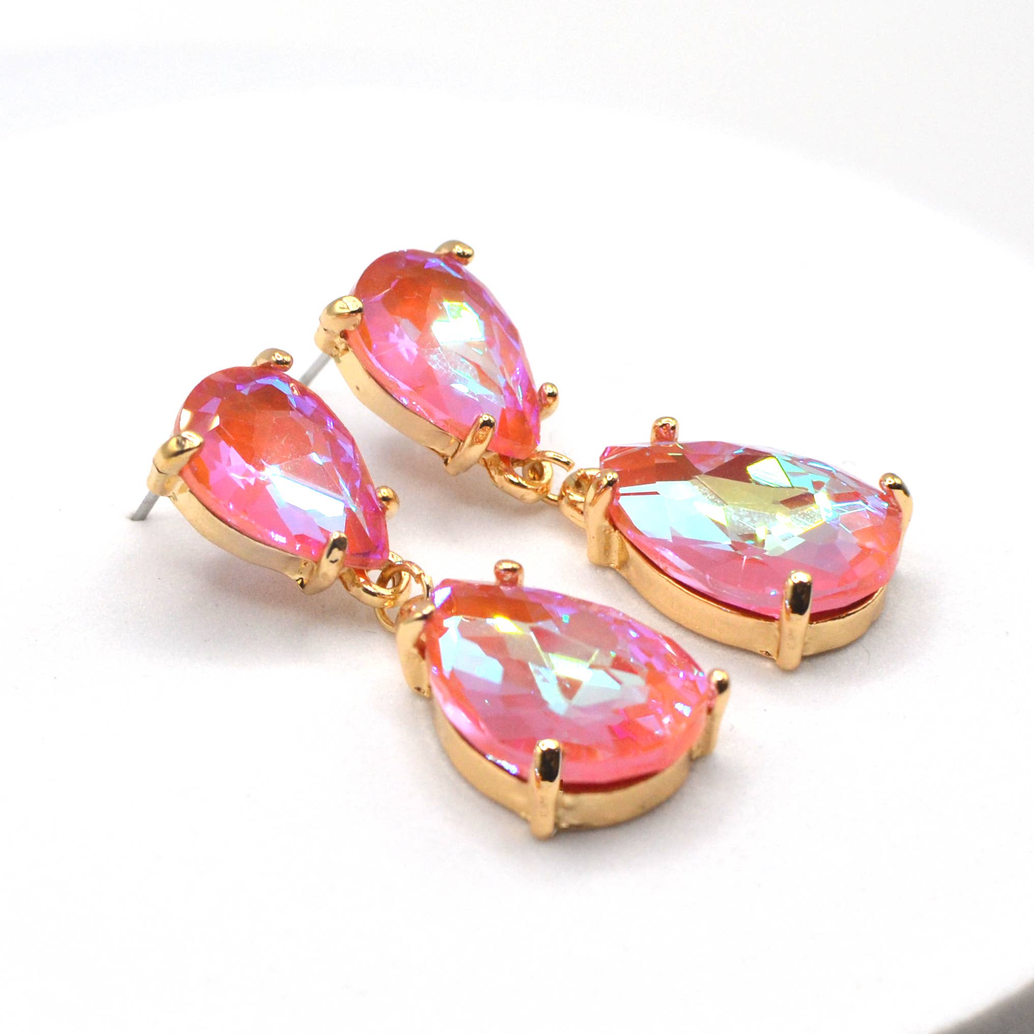 Teardrop Glass Stone Dangle Crystal Bridal Link Earrings