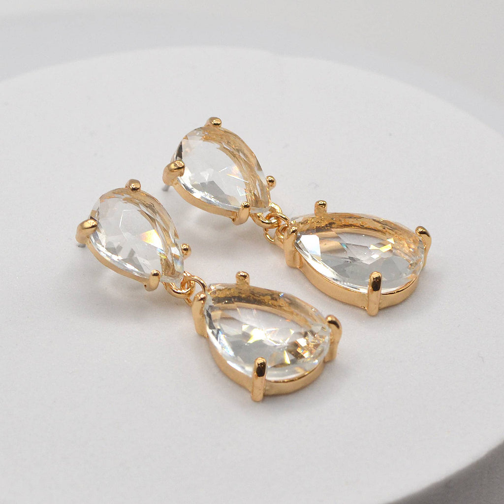 Teardrop Glass Stone Dangle Crystal Bridal Link Earrings