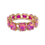 Plum crystal bead stretch bracelet with heart-shaped stones and gold-tone linked setting
