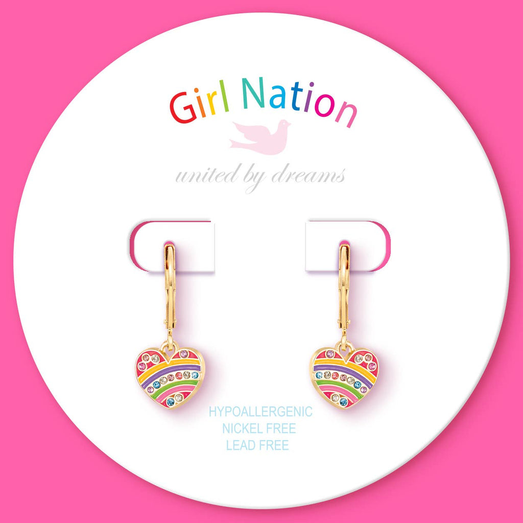 Crystal Rainbow Heart Leverback Dangle Earrings for Kids