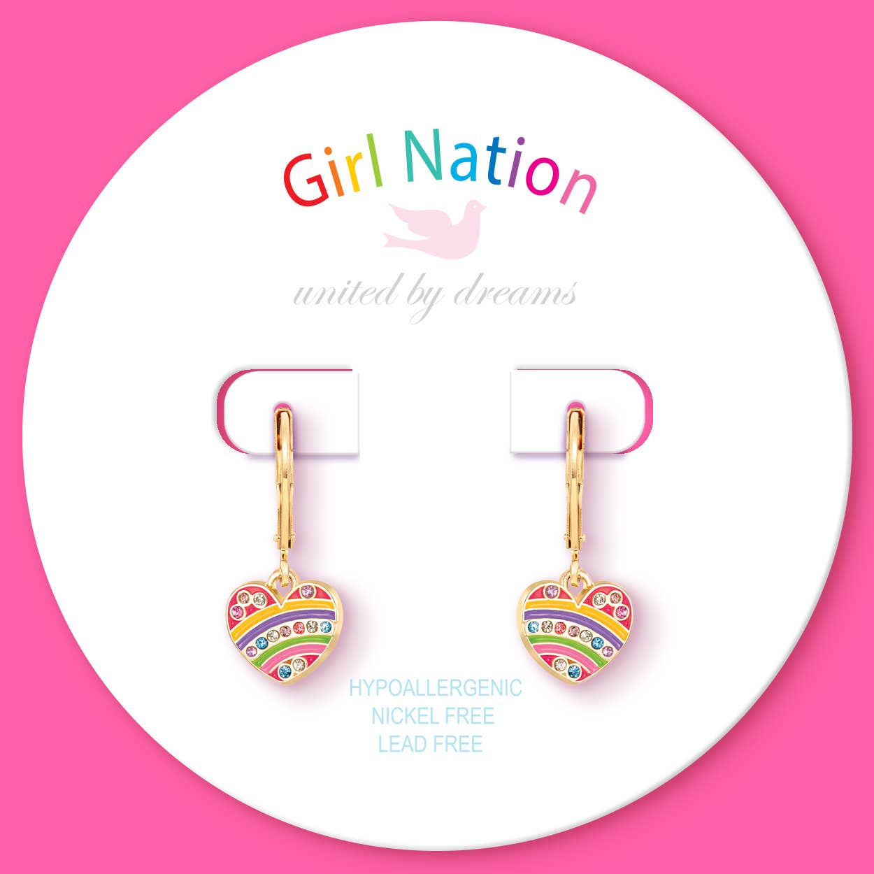 Crystal Rainbow Heart Leverback Dangle Earrings for Kids