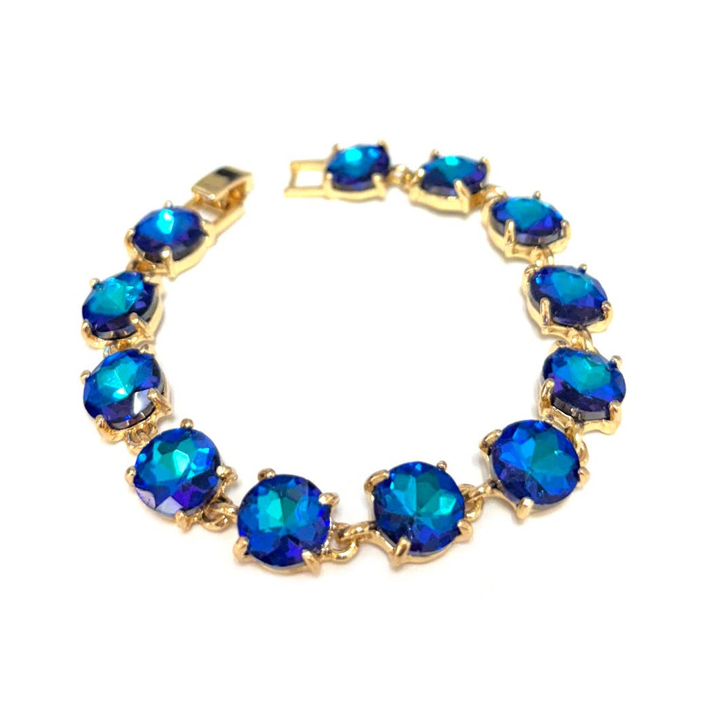 Round Cushion Cut Crystal Glass Linked Bracelet