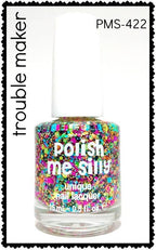 Polish Me Silly nail polish bottle with multicolor glitter, PMS-422 label