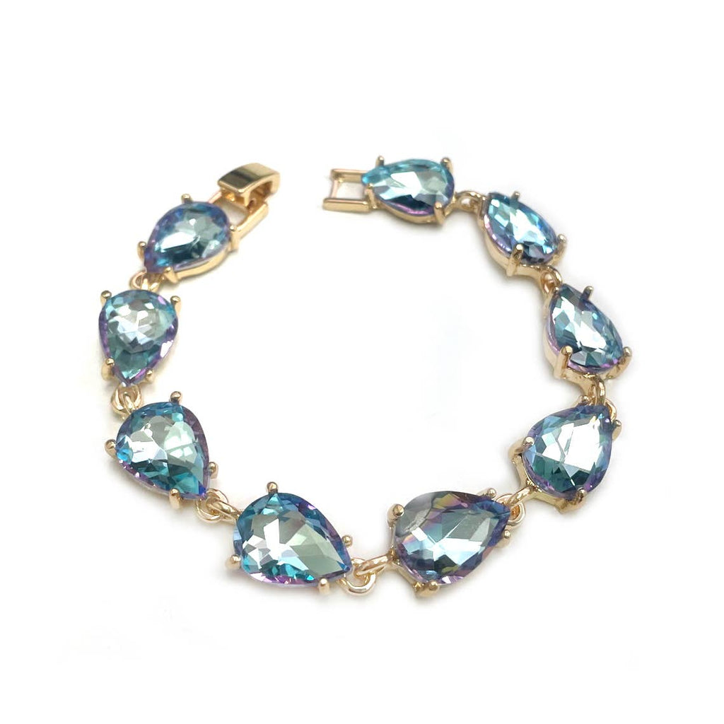 Solid Color Glass Crystal Teardrop Linked Chain Bracelet