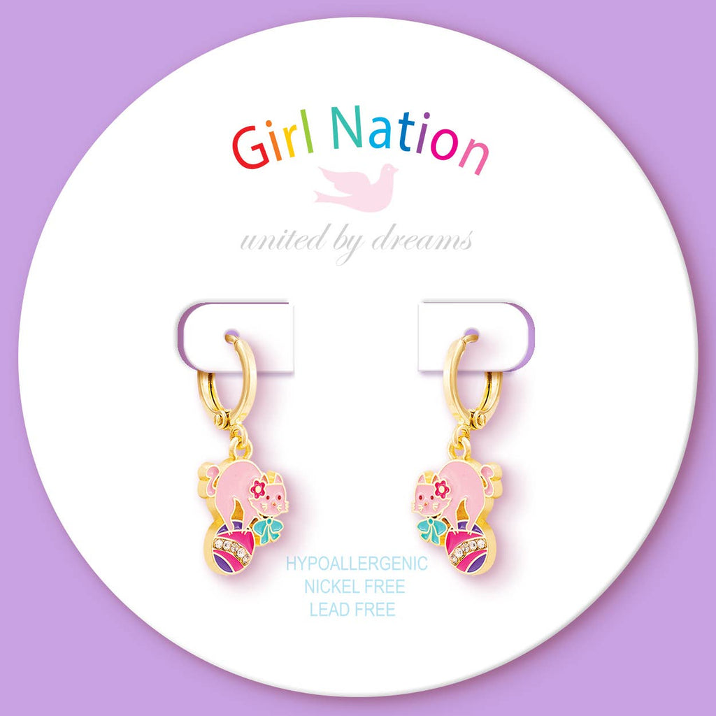 Purr-fect Kitty Huggie Hoop Dangle Earrings for Kids