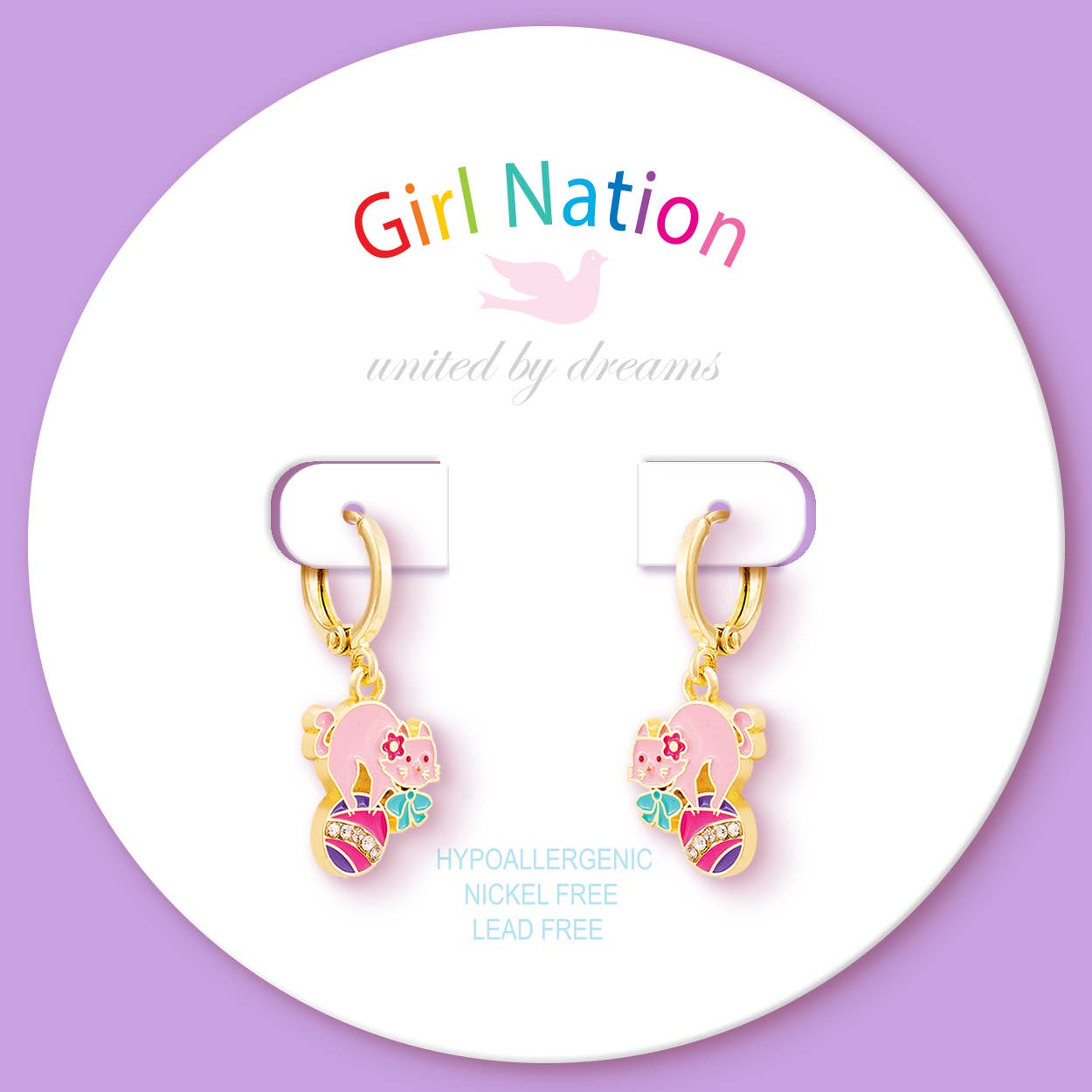 Purr-fect Kitty Huggie Hoop Dangle Earrings for Kids