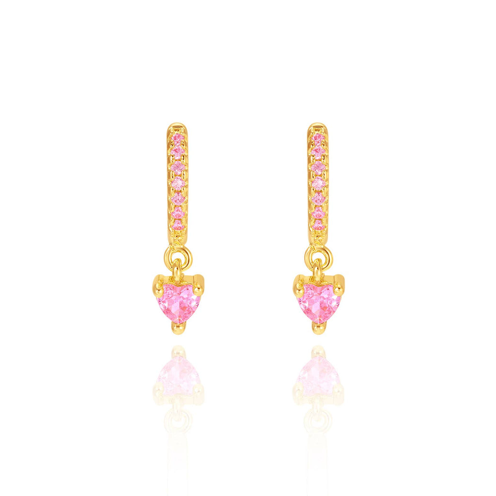 Pink Heart 18K Gold Plated Huggie Earrings for Kids
