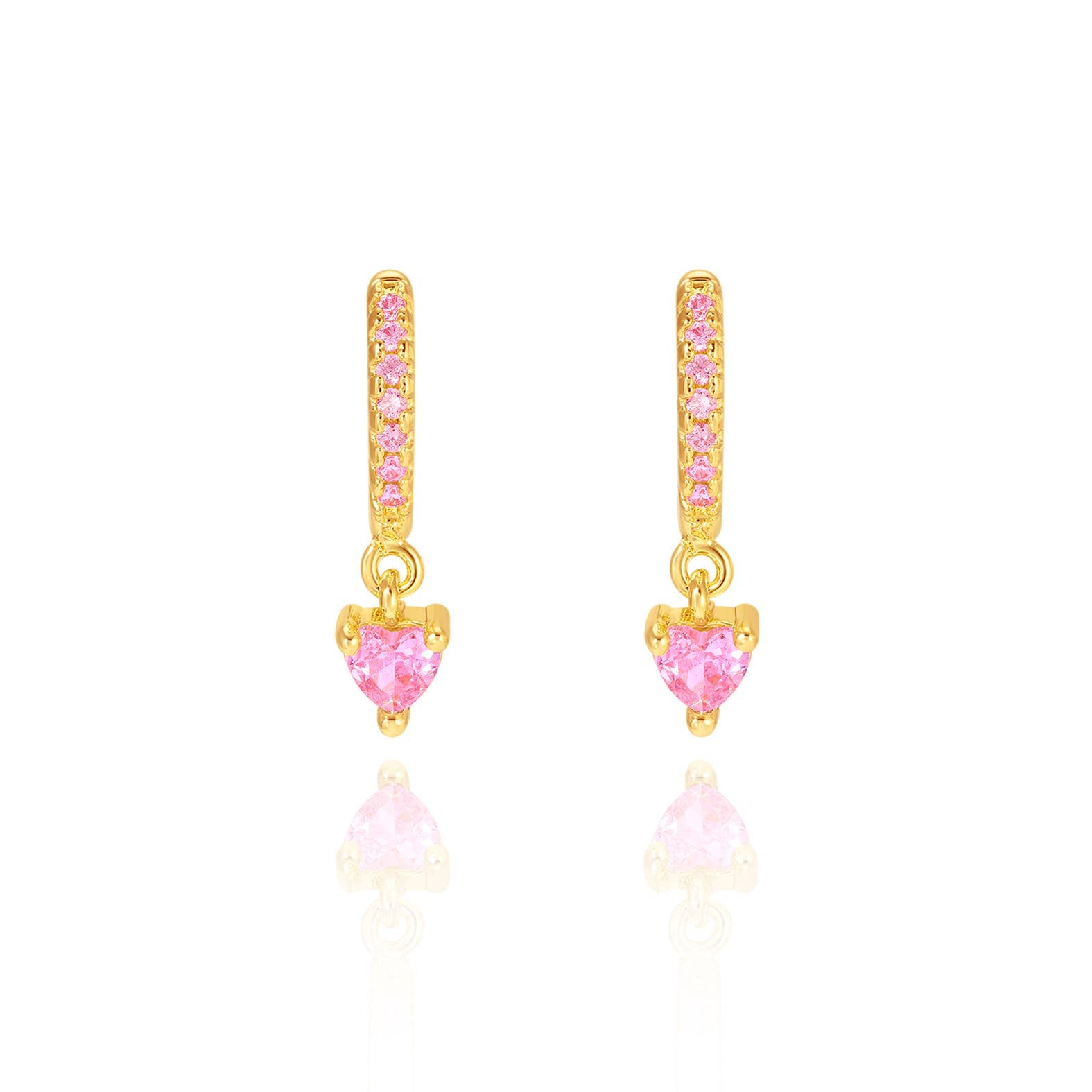 Pink Heart 18K Gold Plated Huggie Earrings for Kids