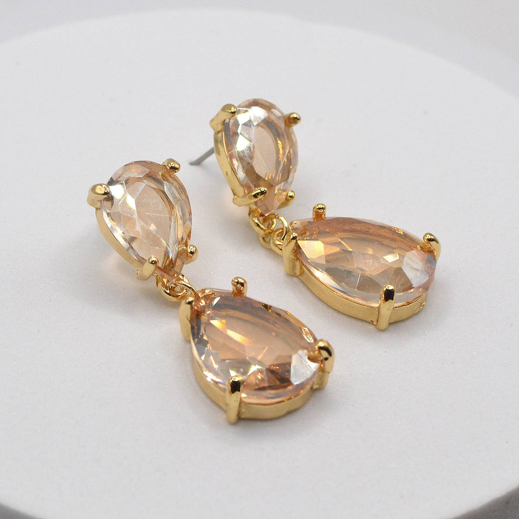 Teardrop Glass Stone Dangle Crystal Bridal Link Earrings