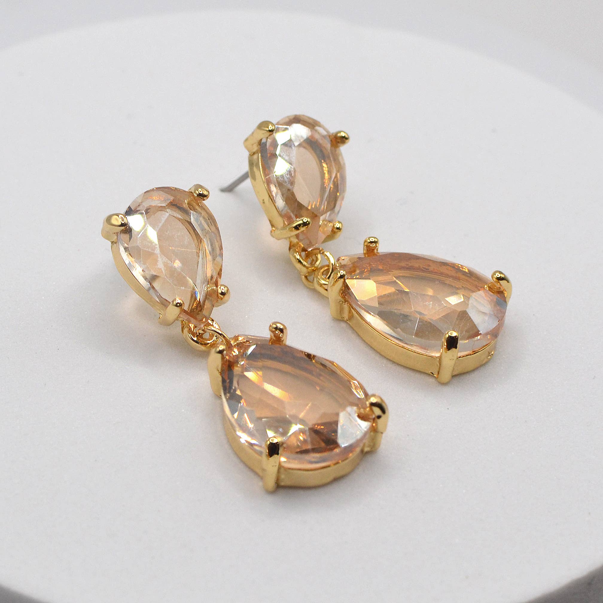 Teardrop Glass Stone Dangle Crystal Bridal Link Earrings