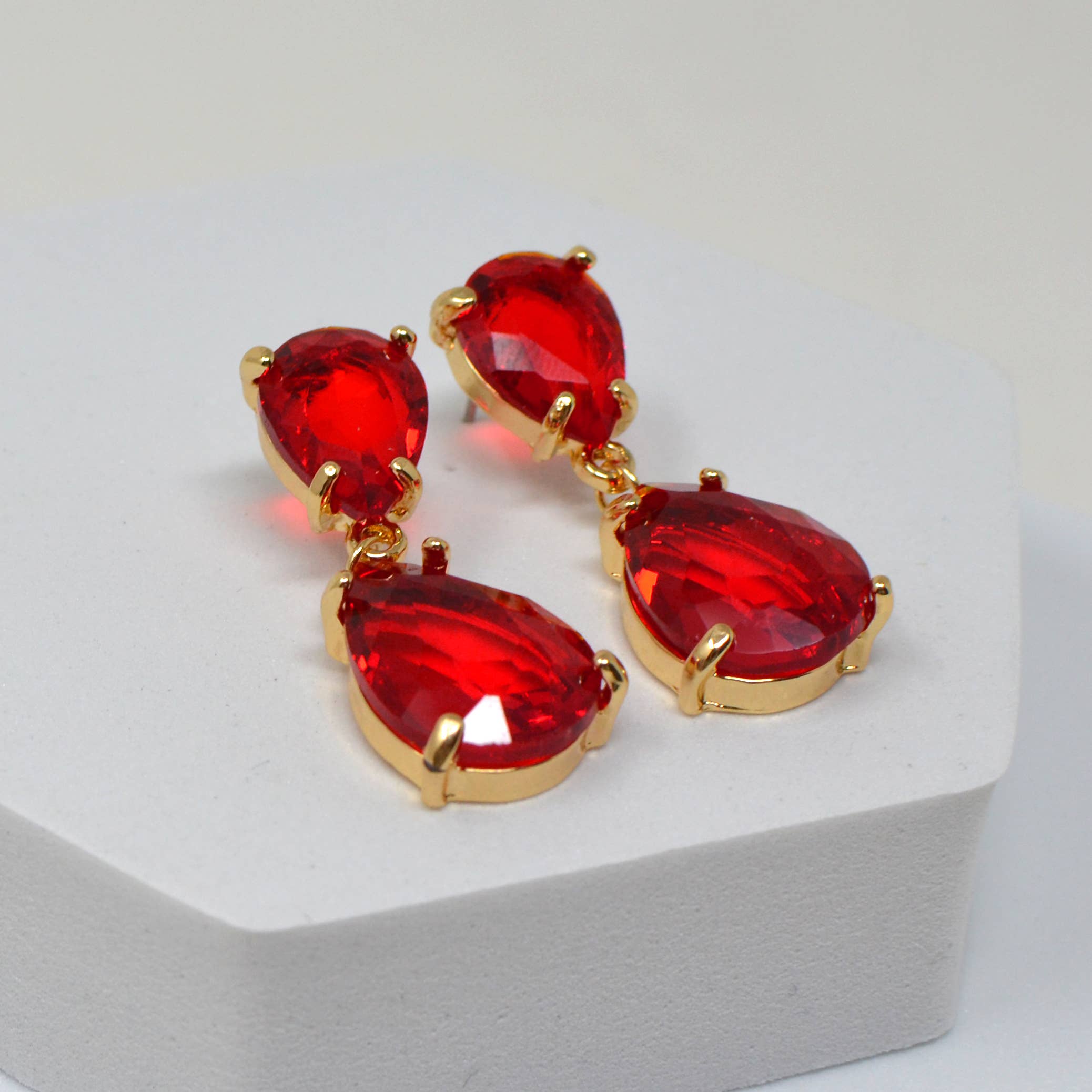 Teardrop Glass Stone Dangle Crystal Bridal Link Earrings