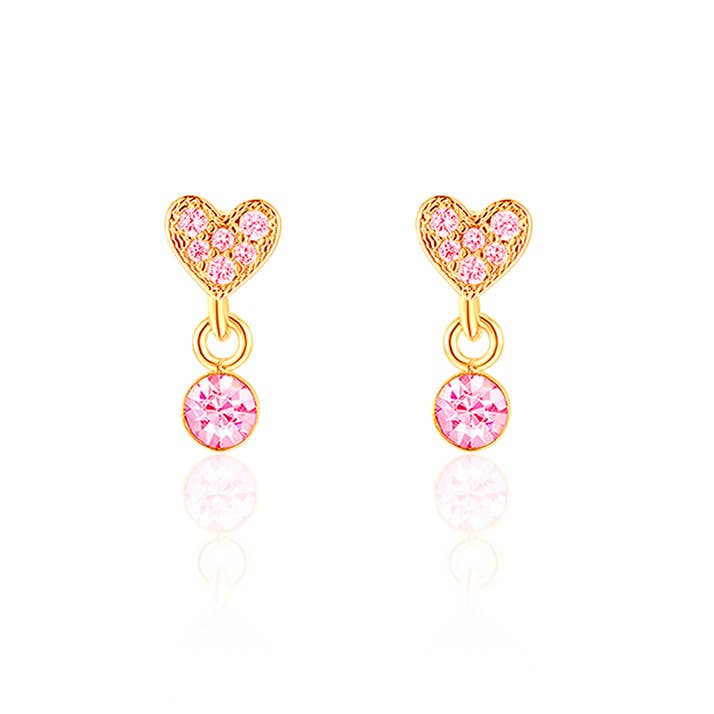 Pink Cubic Zirconia Heart Little Luxe Drop Earrings for Kids