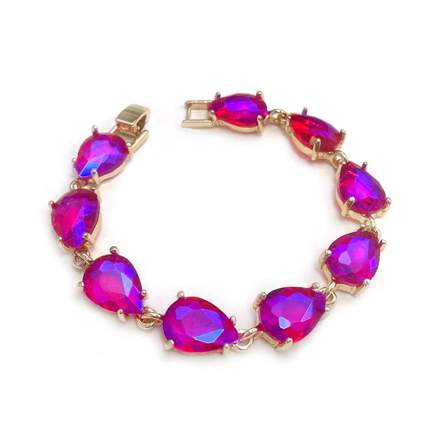 Solid Color Glass Crystal Teardrop Linked Chain Bracelet