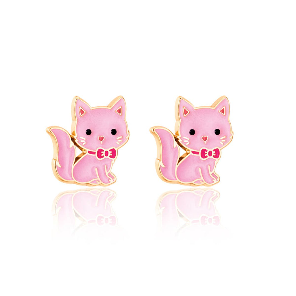 Pink Kitty Cutie Stud Earrings for Kids