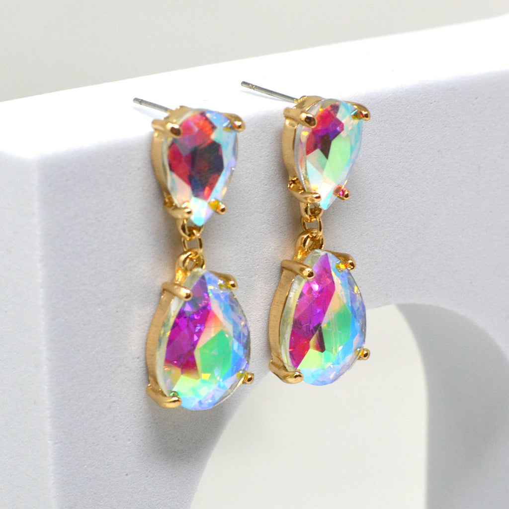 Teardrop Glass Stone Dangle Crystal Bridal Link Earrings