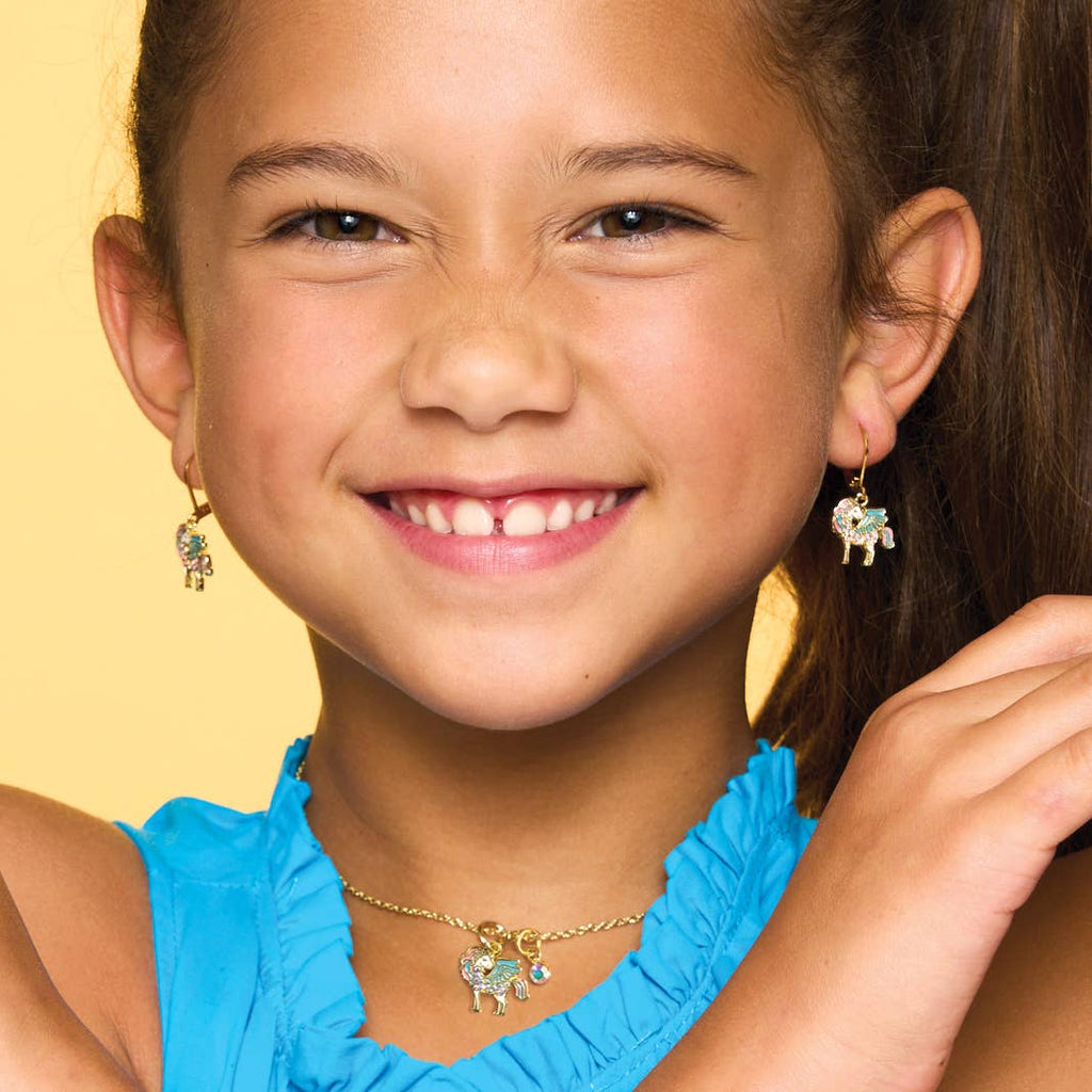 Unicorn Magic Crystal Leverback Dangle Earrings for Kids