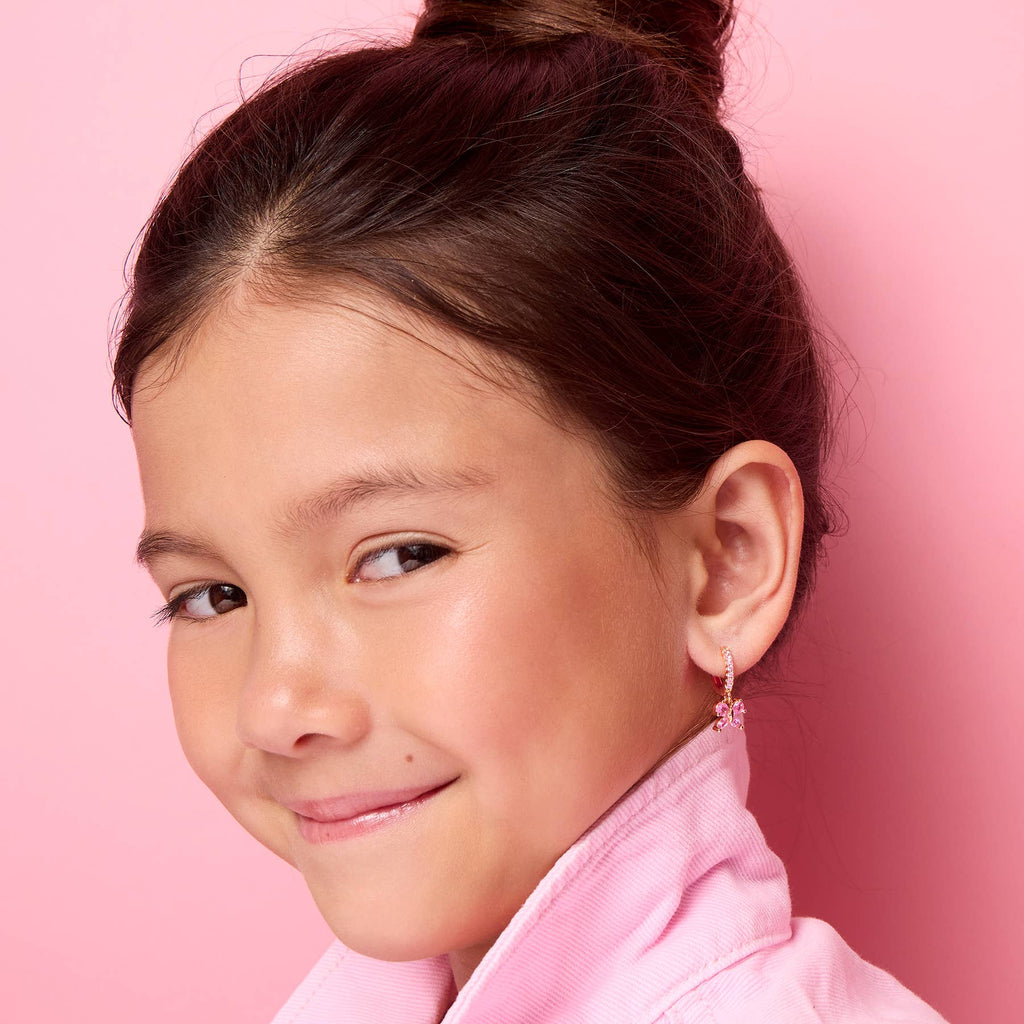 Pink Butterfly 18K Gold Plated Huggie Earrings for Kids