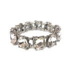 Silver-tone heart crystal linked stretch bracelet with clear faceted stones