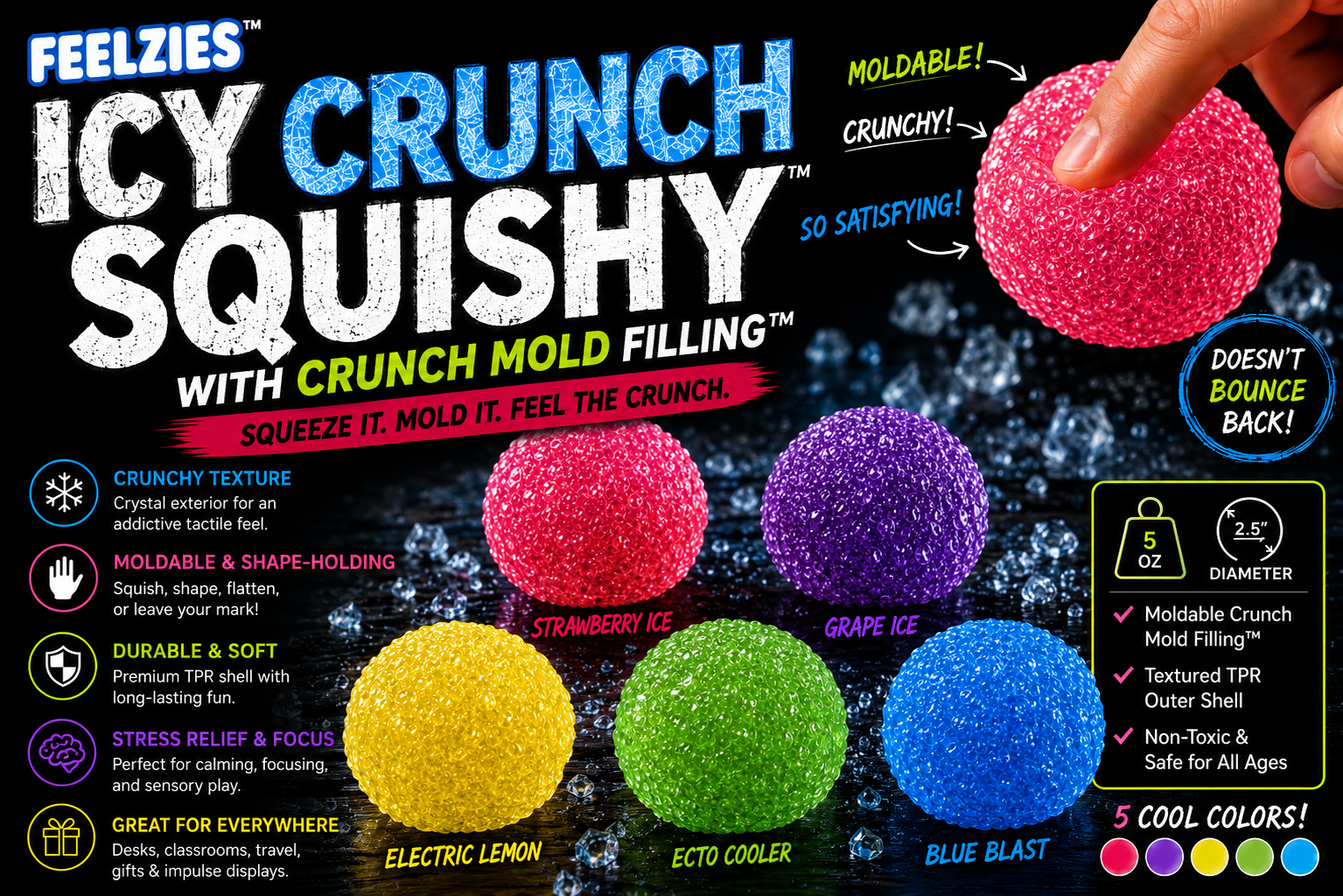 FEELZiES™ Icy Crunch Squishy™ | Crunchy Sensory Fidget Toy