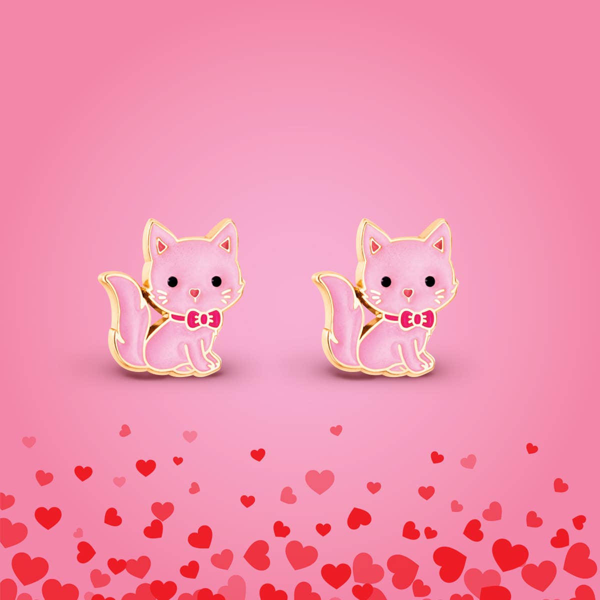 Pink Kitty Cutie Stud Earrings for Kids