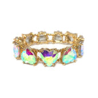 Gold-tone heart crystal linked stretch bracelet with opal blue and purple stones