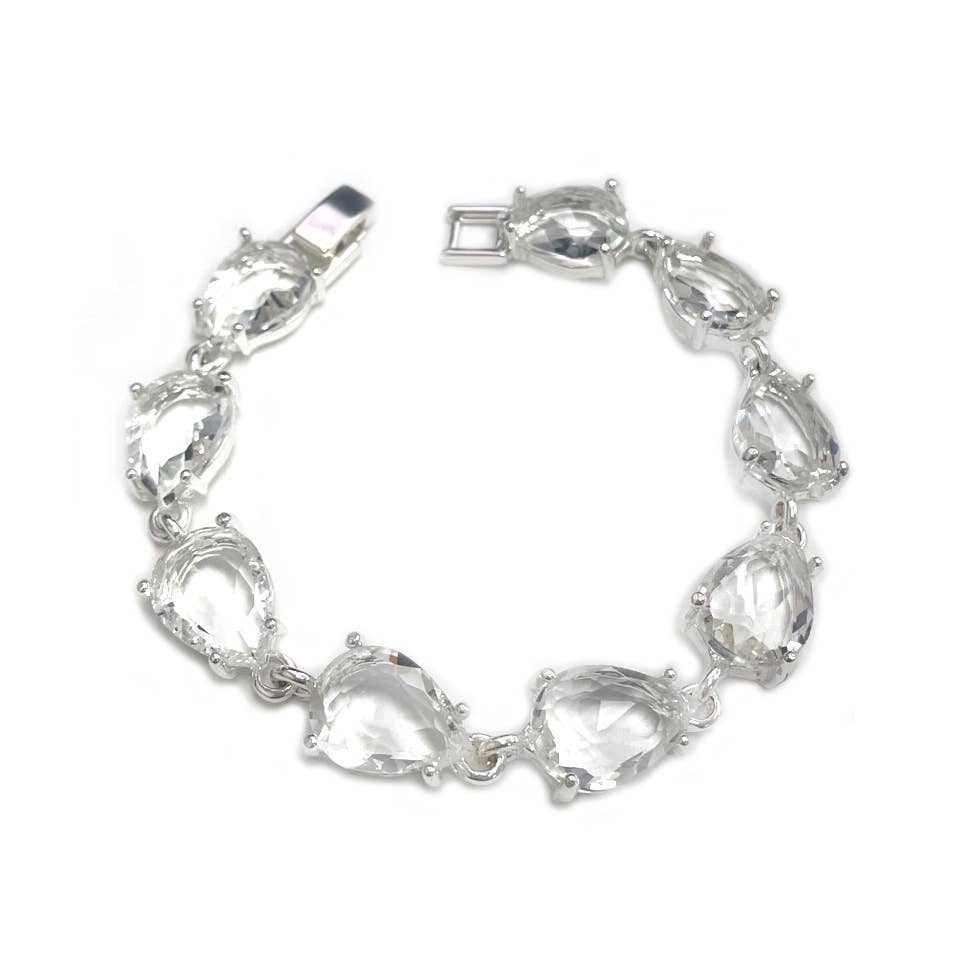 Solid Color Glass Crystal Teardrop Linked Chain Bracelet