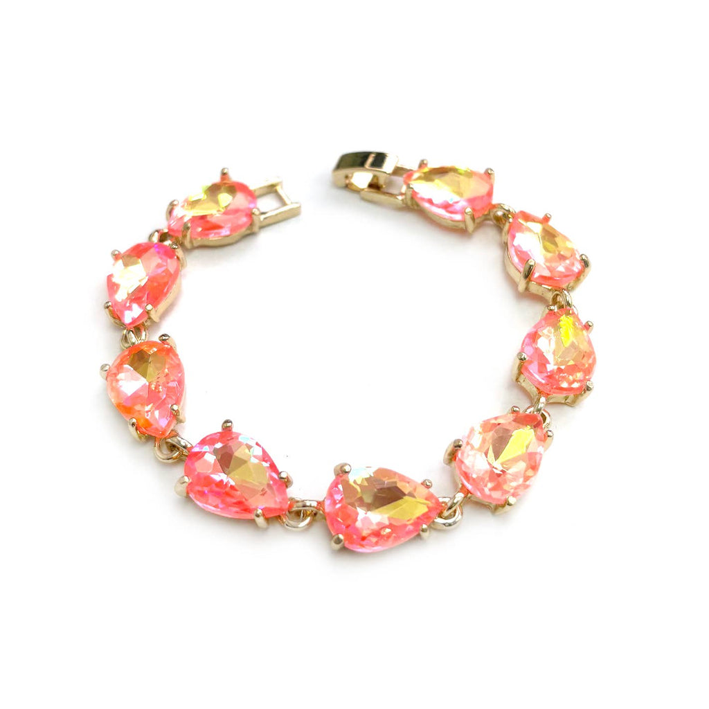 Solid Color Glass Crystal Teardrop Linked Chain Bracelet