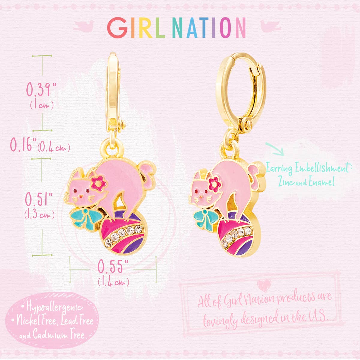 Purr-fect Kitty Huggie Hoop Dangle Earrings for Kids