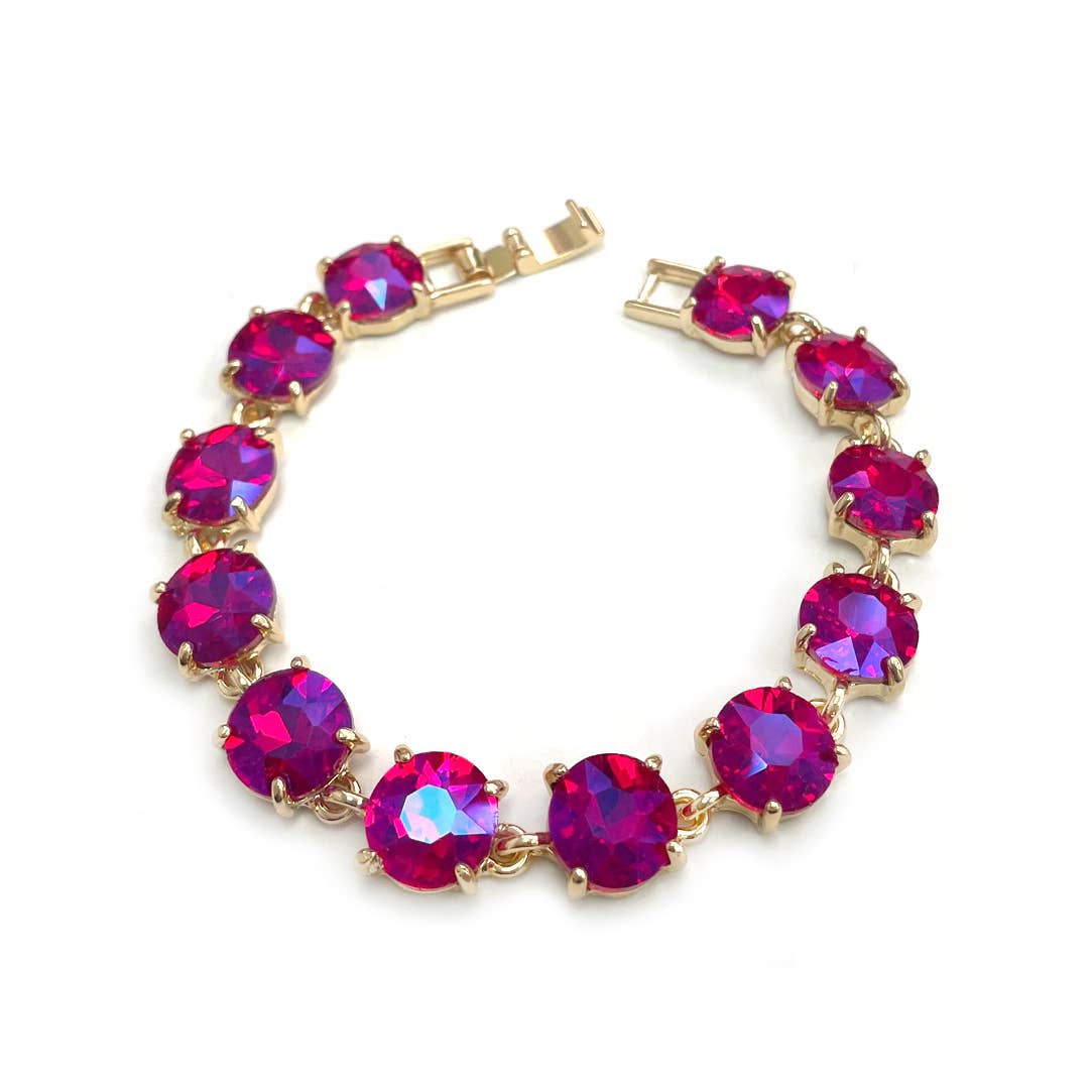Round Cushion Cut Crystal Glass Linked Bracelet
