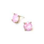 Round glass stud earrings with pastel pink stone and gold-tone S925 posts