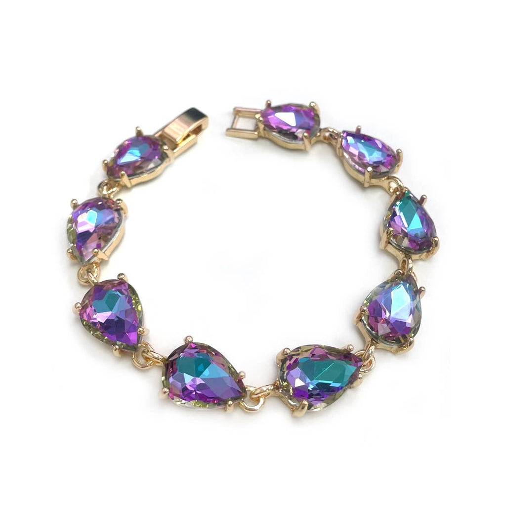 Solid Color Glass Crystal Teardrop Linked Chain Bracelet