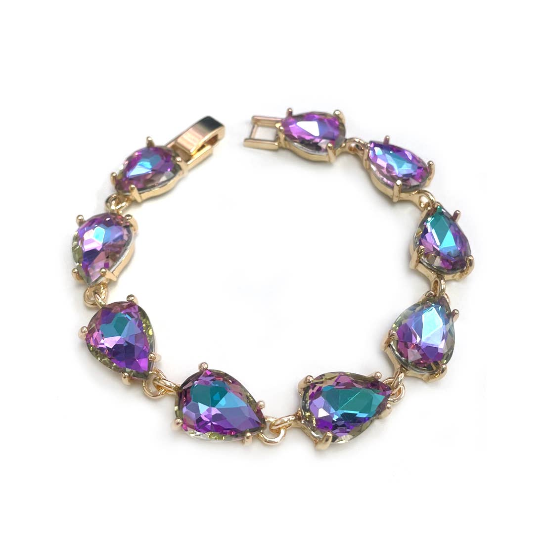 Solid Color Glass Crystal Teardrop Linked Chain Bracelet