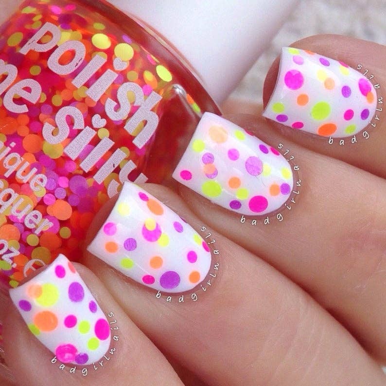 Pucker Up Neon Polka Dot Nail Polish - UV Blacklight Glitter