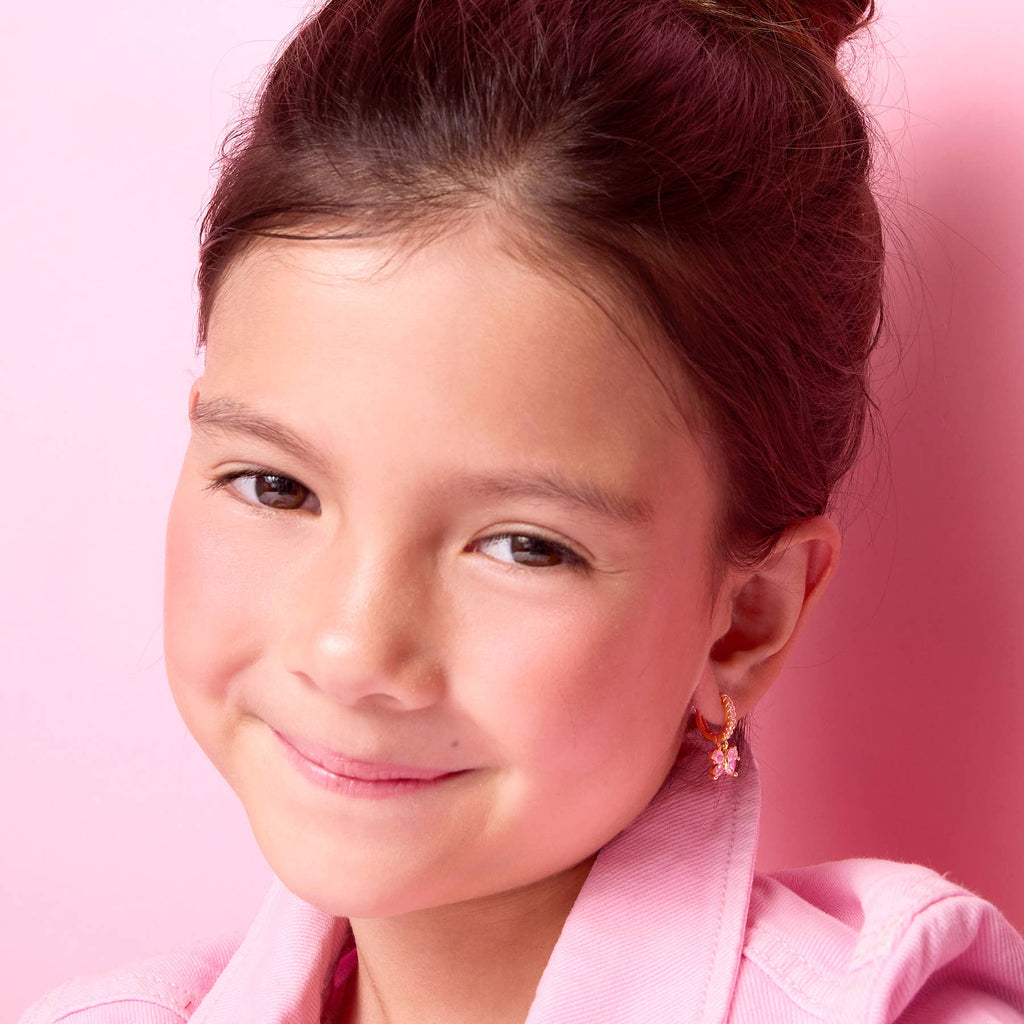Pink Butterfly 18K Gold Plated Huggie Earrings for Kids