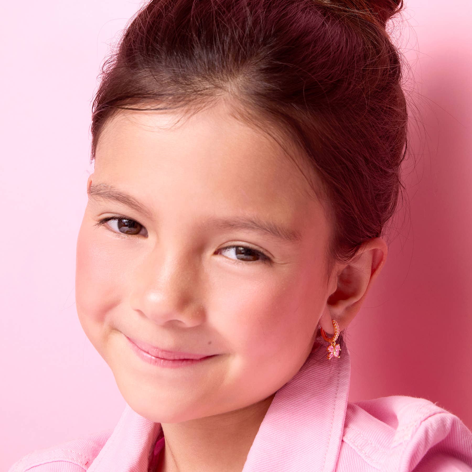 Pink Butterfly 18K Gold Plated Huggie Earrings for Kids