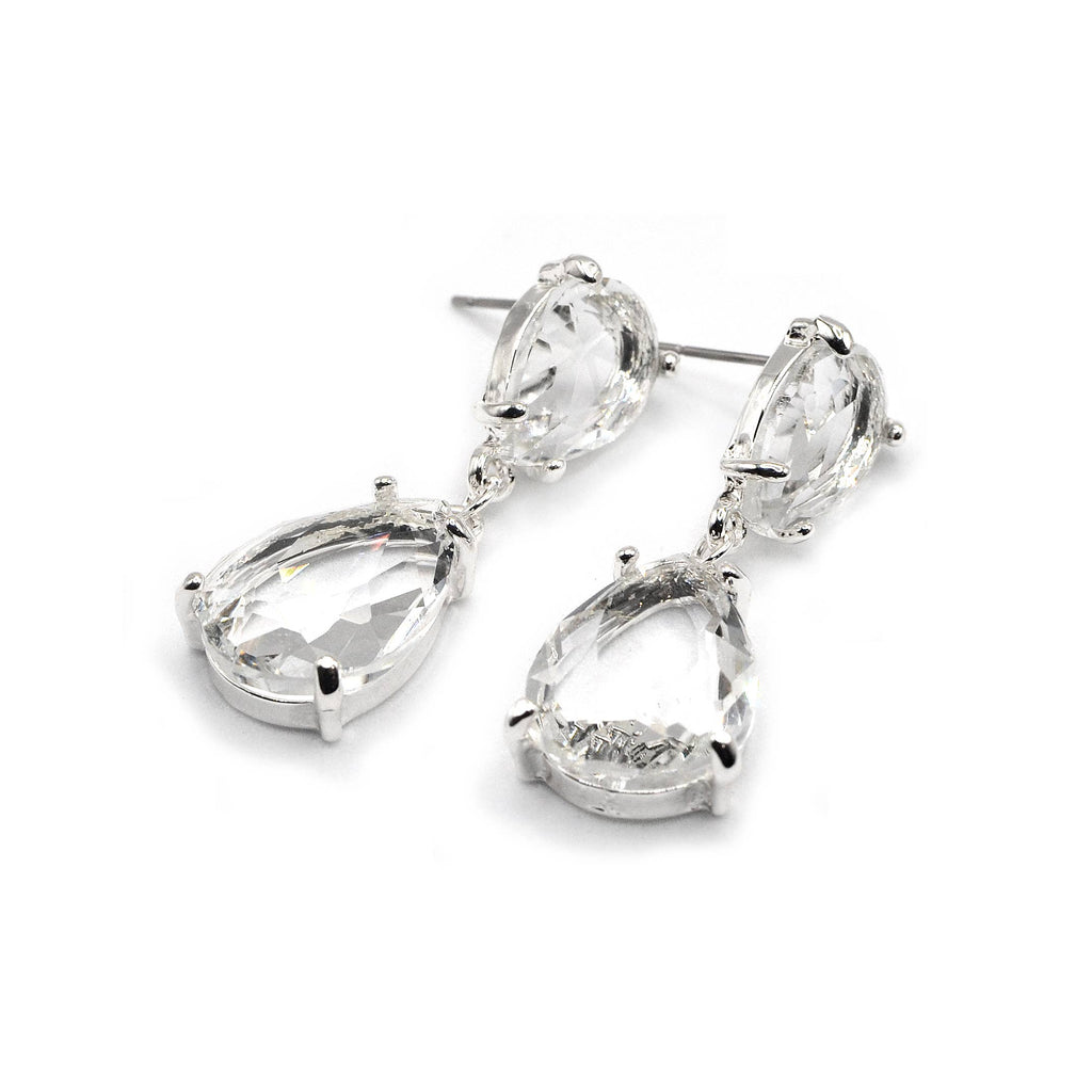 Teardrop Glass Stone Dangle Crystal Bridal Link Earrings