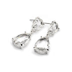 Teardrop crystal link dangle earrings with clear stones and silver-tone posts