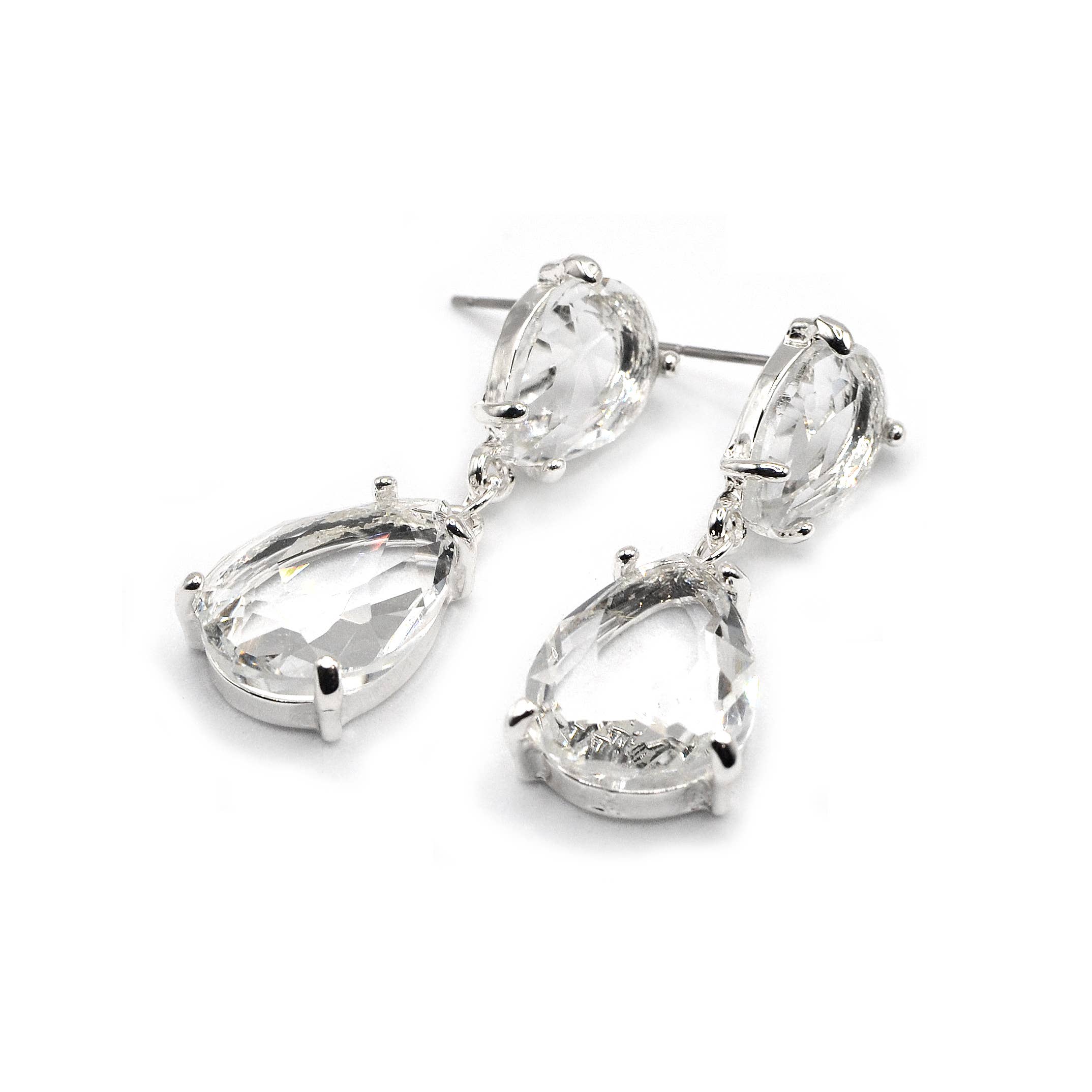 Teardrop Glass Stone Dangle Crystal Bridal Link Earrings