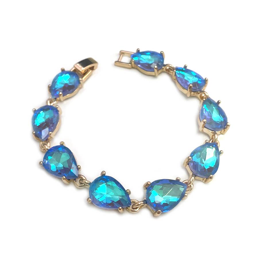 Solid Color Glass Crystal Teardrop Linked Chain Bracelet