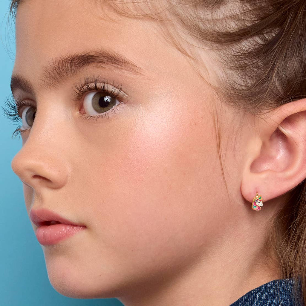 Unicorn 18K Gold Plated Huggie Earrings for Kids