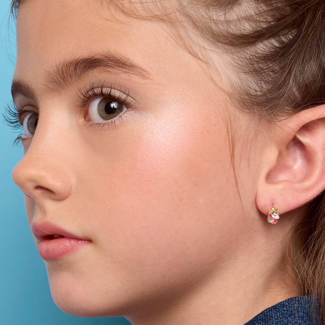 Unicorn 18K Gold Plated Huggie Earrings for Kids
