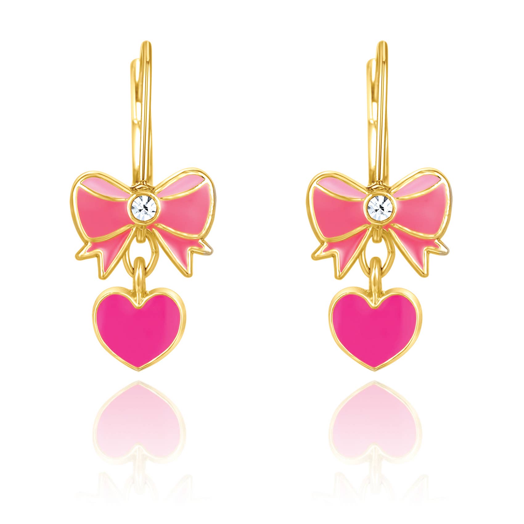 Pink Heart & Bow Leverback Dangle Earrings for Kids